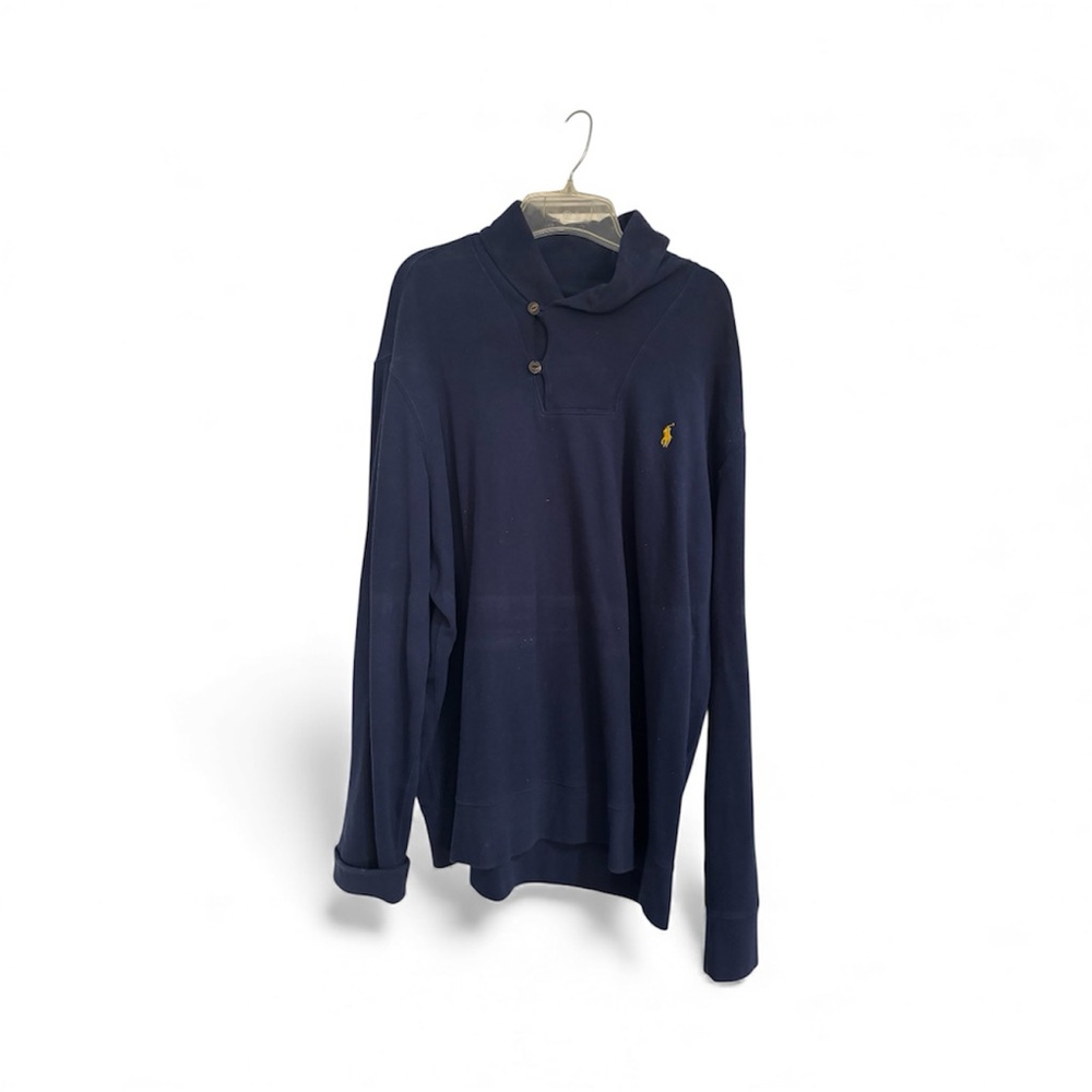Polo by Ralph Lauren Navy Shawl Collar Sweater with Yellow Logo